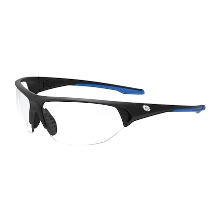 Ge Safety Glasses, Anti-Scratch, Clear Lens, Black/Blue Frame GE106C